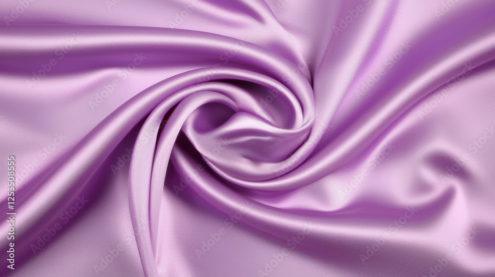 Poster soft lavender satin fabric with smooth, shiny texture, elegantly twisted into spiral pattern, creati
