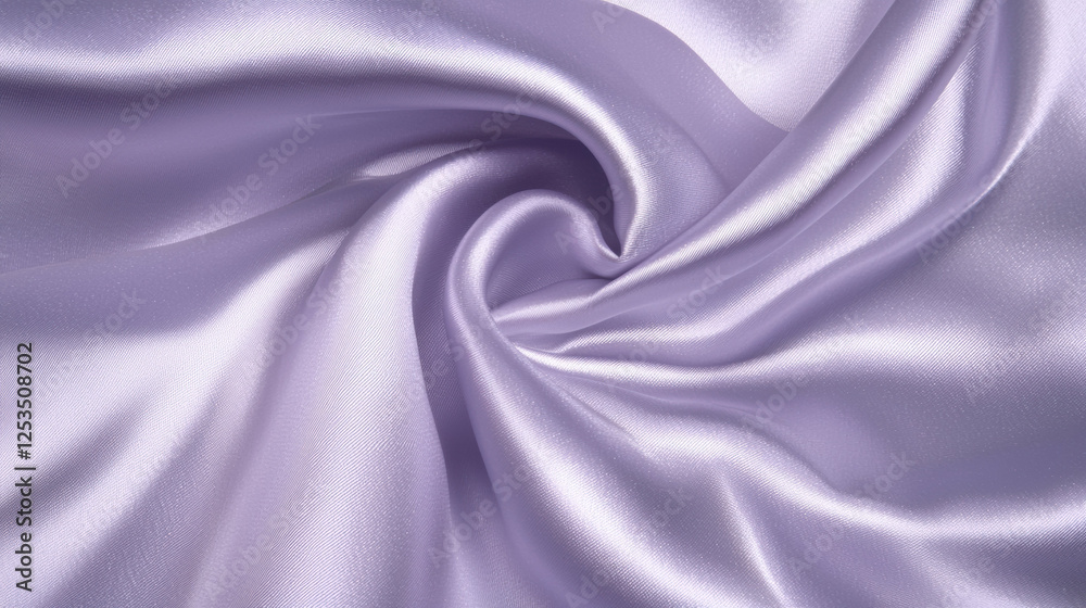 Poster soft lavender satin fabric with smooth, shiny texture is elegantly twisted into spiral pattern, creating luxurious and calming visual effect