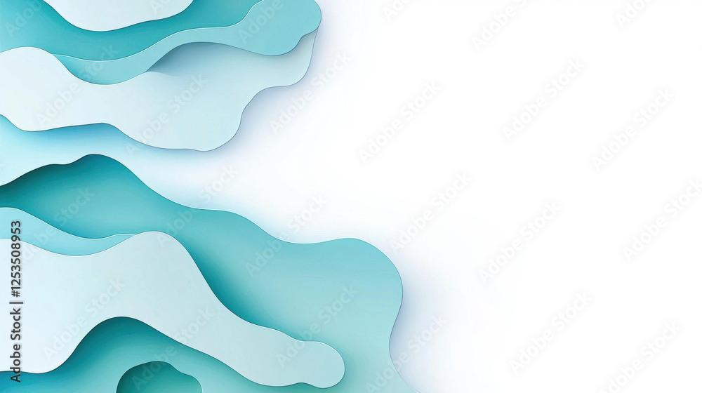 Fototapete Abstract layered mint green and white gradient background with flowing wave like shapes, creating refreshing and modern design suitable for business or creative projects