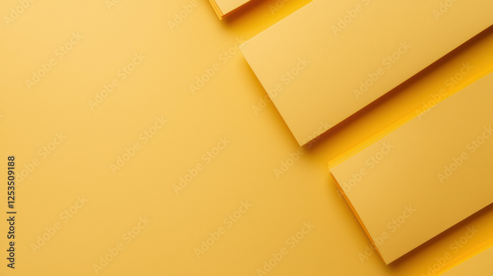 Poster minimalist composition of pastel yellow paper sheets arranged diagonally on smooth gradient yellow b