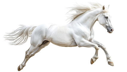 White horse galloping, majestic, powerful, free