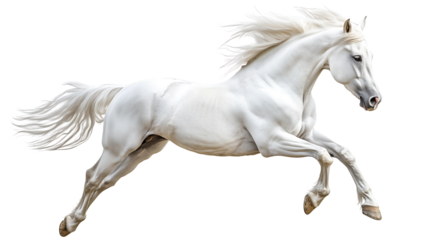 White horse galloping, majestic, powerful, free