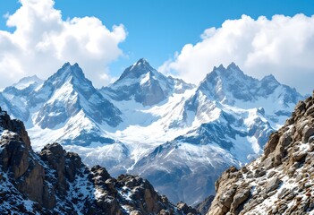 Majestic Snow-Capped Mountain Peaks Under a Clear Sky