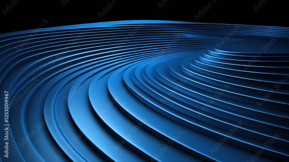 Fototapete Abstract blue gradient background with layered curved lines creating futuristic and dynamic design, evoking sense of depth and modernity