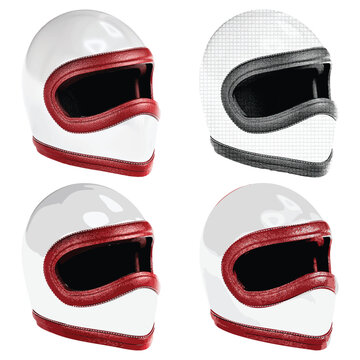 Set of 4 Vector Helmet Cakil &ndash; Orthographic Side Top View &ndash; Realistic, Illustration, and Line Art &ndash; Fully Editable and Scalable