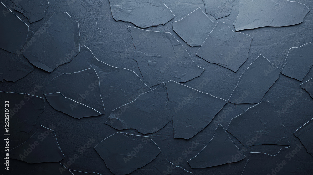 Poster Dark textured background with irregular slate like patterns, creating rugged and minimalist aesthetic. dark blue tones add depth and modern feel to composition