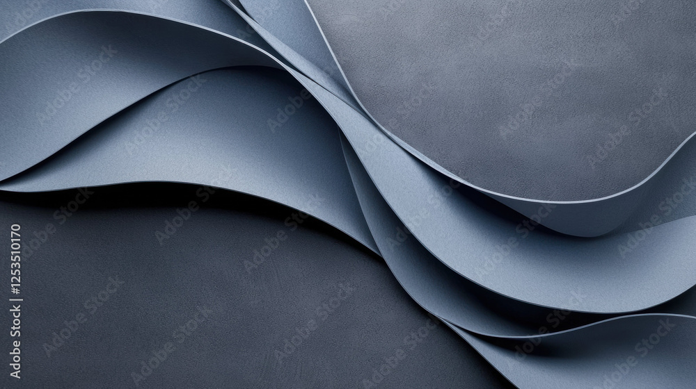 Poster Abstract dark blue background with layered curved ribbons creating smooth and elegant texture, evoking sense of sophistication and minimalism