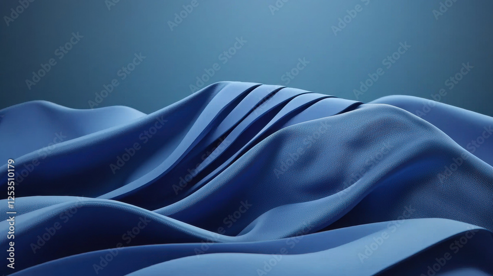 Poster textured blue fabric with soft folds and ripples creates serene and minimalist abstract composition 