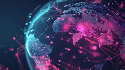 Abstract digital world map with interconnected network in a technological futuristic concept