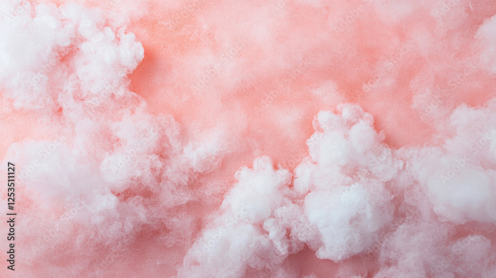 Aufkleber Soft pink and white fluffy clouds create dreamy and serene background, evoking sense of calm and tranquility. texture resembles cotton candy or soft clouds in pastel sky