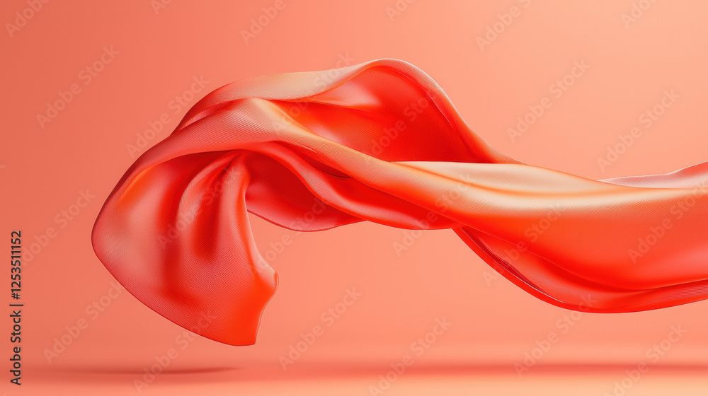 Aufkleber flowing red fabric gracefully suspended in mid air against soft coral background, creating sense of 