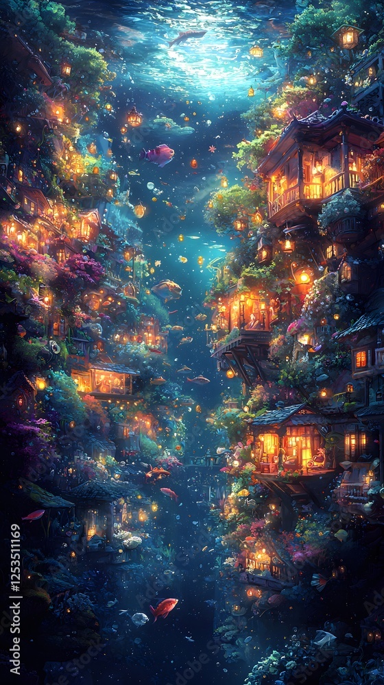 Poster pandora depicted in fantasy illustration set in deep ocean evoking a divine mood illuminated by cand