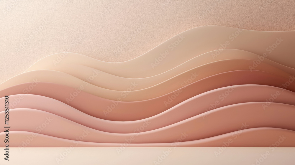 Poster Soft pastel waves in beige and pink tones create serene abstract background with subtle texture, evoking calm and elegance. Perfect for modern design or artistic projects
