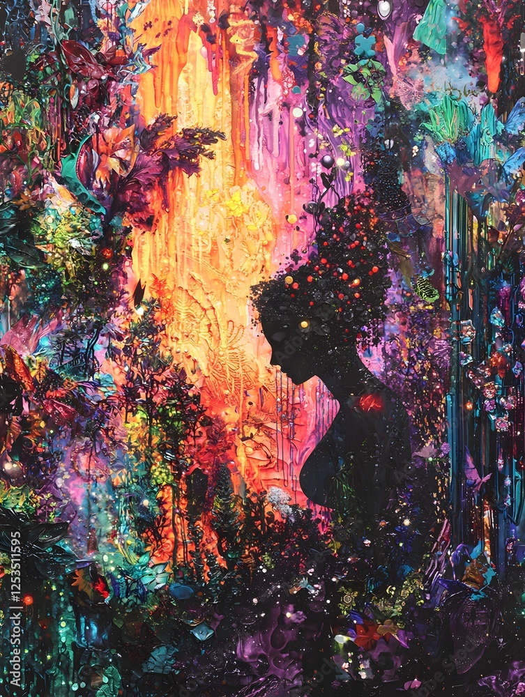 Aufkleber aphrodite depicted in abstract art set in heavenly garden evoking a melancholic mood illuminated by 