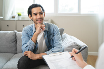 mental health care therapy concept, psychologist counseling to anxiety patient and giving guidance...