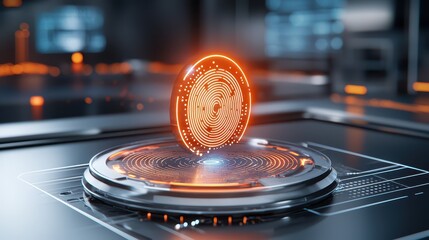 A glowing fingerprint icon representing AI-driven personalized advertising, radiating trust and accuracy in a sleek tech-inspired setting.