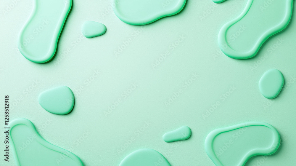 Poster Soft mint green background with smooth liquid like shapes creating modern and abstract design. glossy texture and organic forms evoke fresh and calming aesthetic