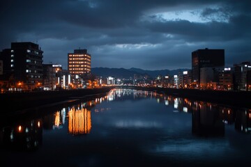 Fototapeta premium Night cityscape reflected in river