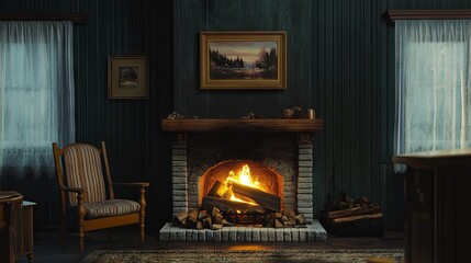 Firewood near the fireplace 