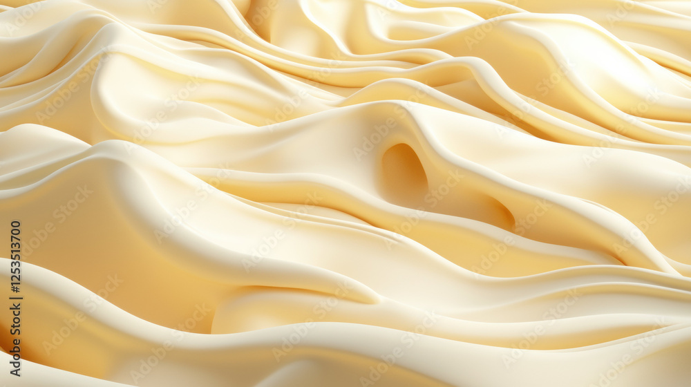 Aufkleber Soft yellow fabric waves create serene and flowing texture, evoking sense of calm and elegance. smooth folds and gentle gradient add depth and luxurious feel to composition