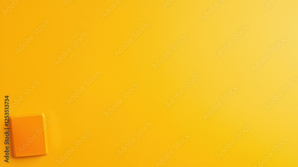 Aufkleber vibrant yellow background with small rectangular object in lower left corner, creating minimalist and cheerful composition