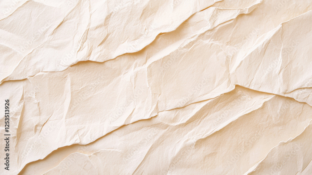 Fototapete Crumpled beige paper texture with soft folds and creases, creating warm and natural background for design or artistic projects