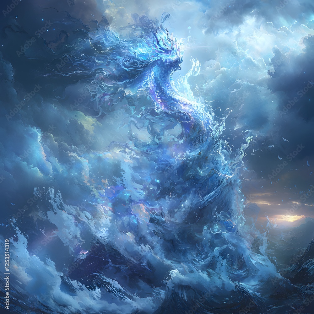 Poster poseidon depicted in fantasy illustration set in ancient greece evoking a ethereal mood illuminated 