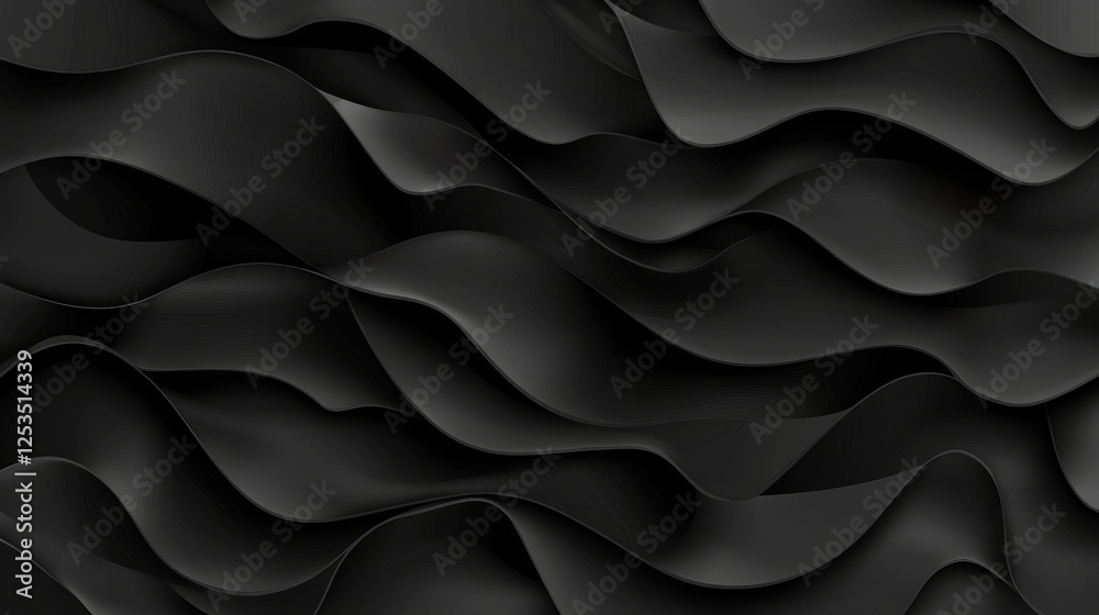 Poster Abstract black waves create dynamic and elegant texture, evoking sense of sophistication and depth. flowing curves and layered design add modern and artistic touch