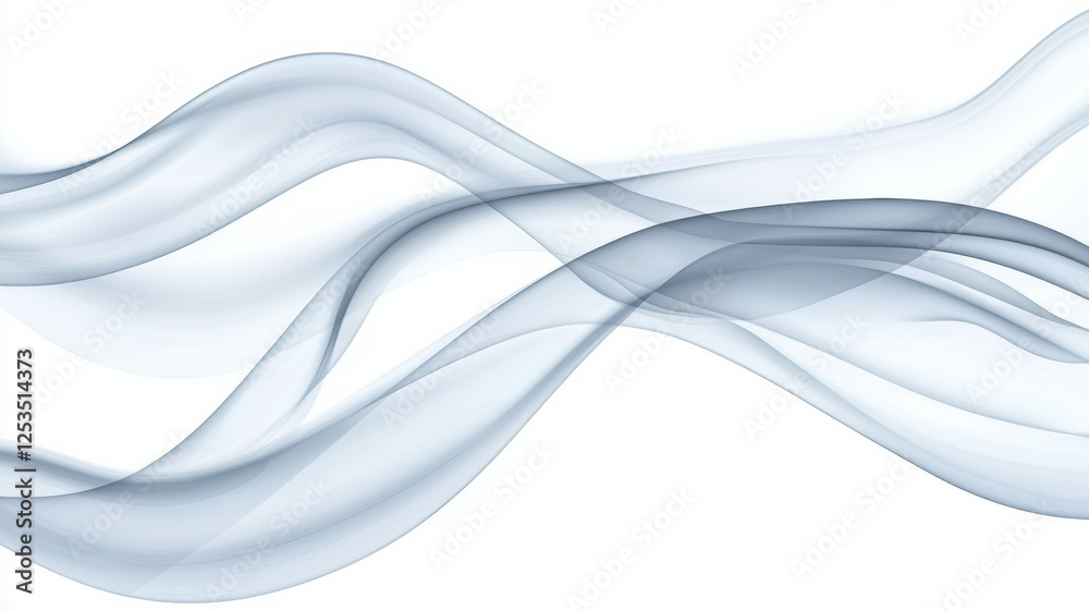 Poster Soft gray abstract waves flow gracefully on white background, creating serene and modern design ideal for business or artistic purposes
