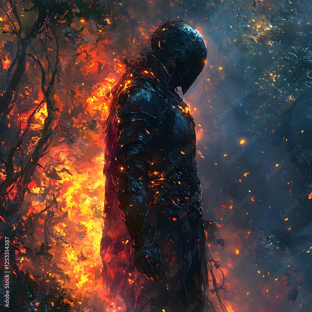 Poster ares depicted in concept art set in mystical forest evoking a tragic mood illuminated by studio ligh