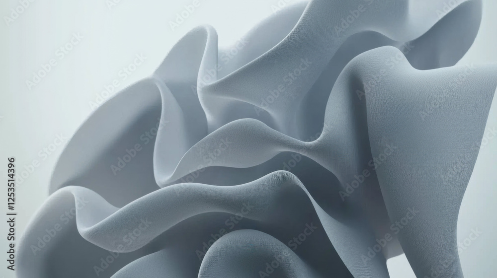 Fototapete Soft gray abstract fabric folds creating serene and flowing texture, evoking sense of calm and elegance. smooth curves and subtle shadows enhance minimalist aesthetic
