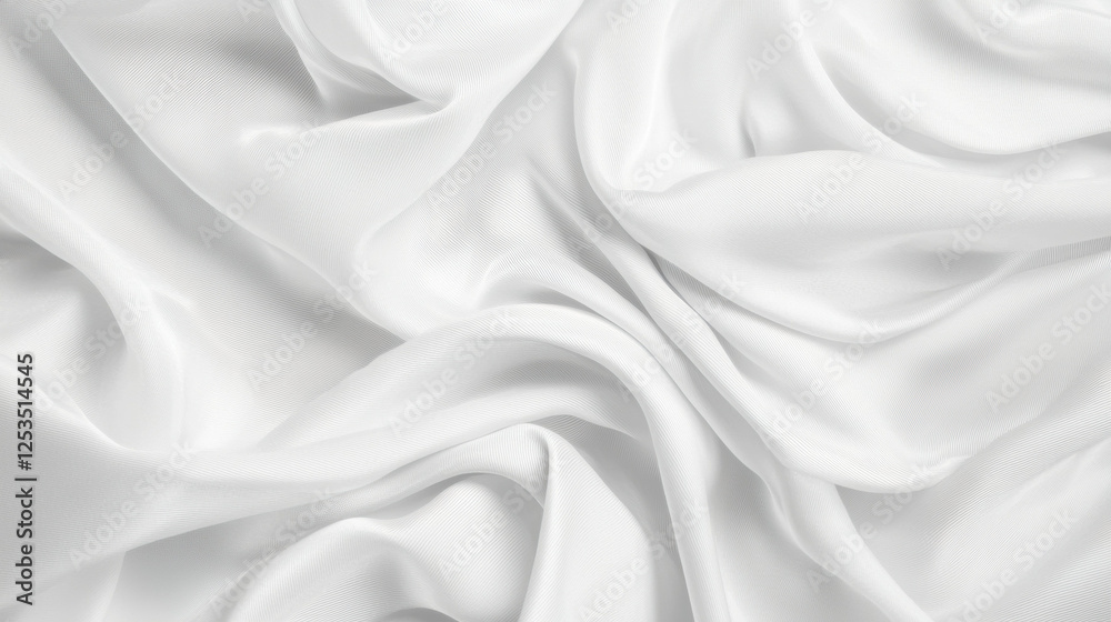 Poster Smooth white silk fabric with elegant folds and soft texture, creating luxurious and sophisticated appearance. Perfect for backgrounds, design, or textile concepts