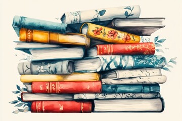 A Watercolor Stack of Vintage Books A Charming Illustration of Literary Treasures