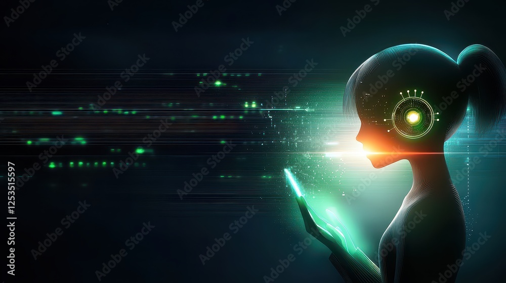Poster a modern neural network design processing unique user preferences, glowing softly against a dark tec