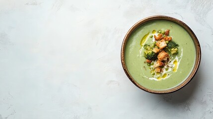 Broccoli and vegetable soup with croutons