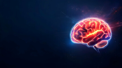 Digital Brain Glowing With Neural Networks on Dark Backdrop For AI, Science, Learning, or Creativity Background