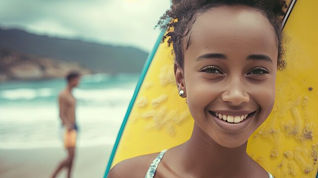 This surfer goddess, with her tousled mane and bronzed complexion, commands attention on the beach, leaving onlookers in awe of her skill and irresistible charm.