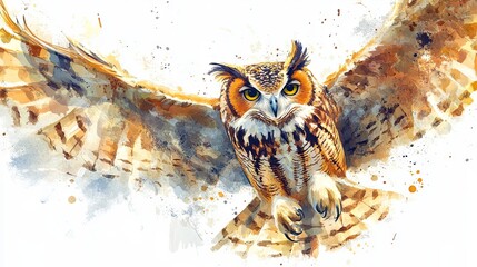 Fototapeta premium Cute owl painted with watercolors