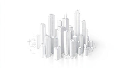 Fototapeta premium Cityscape architectural sketch, white background, urban planning
