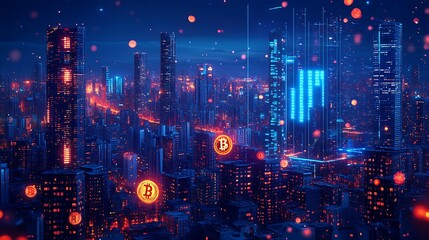 Fototapeta premium Futuristic Cityscape with Neon Lights