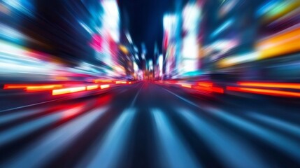 Burred city street with motion effect, dynamic urban scene concept