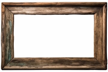 Rustic Old Wooden Frame Isolated on White Background Ideal for Photography, Art Display, or Customization with Pictures or Artwork
