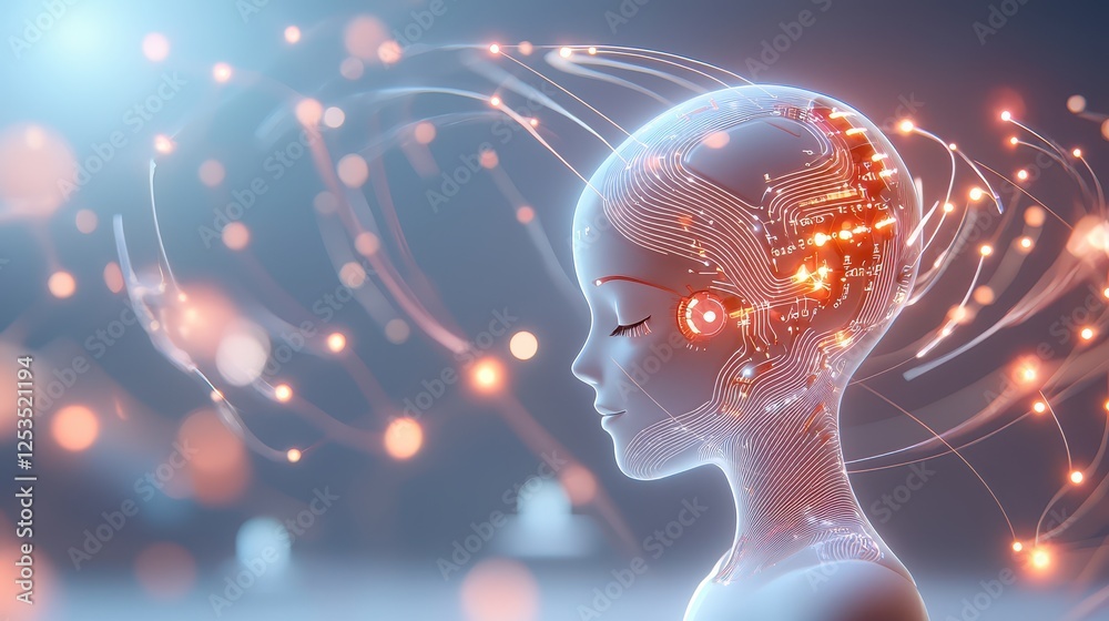 Poster ai analyzing consumer behavior, futuristic digital brain analyzing user data in real-time