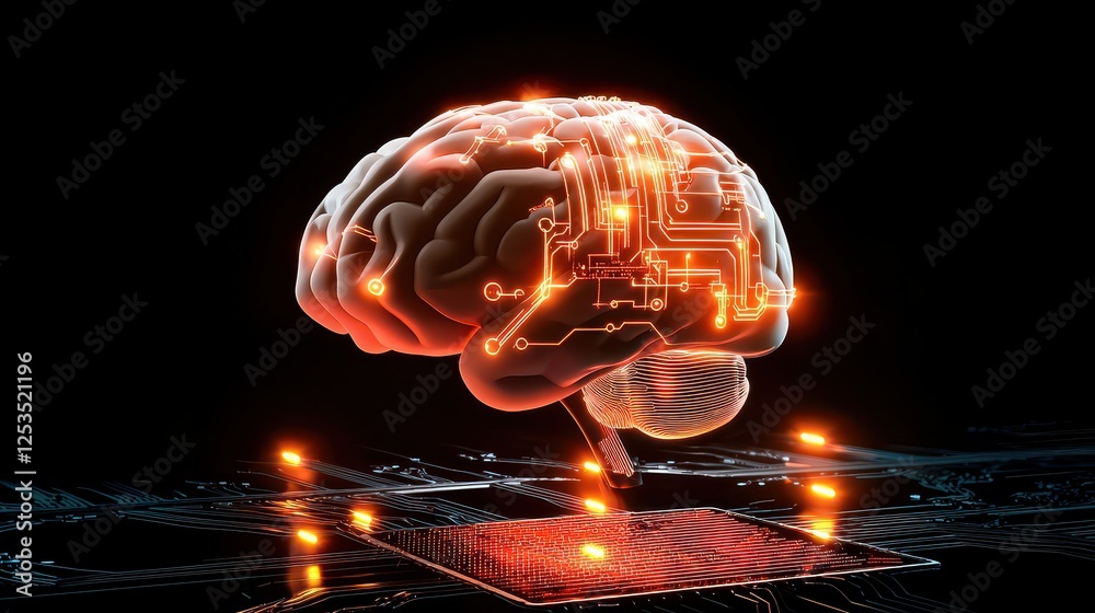 Poster ai analyzing consumer behavior, futuristic digital brain analyzing user data in real-time