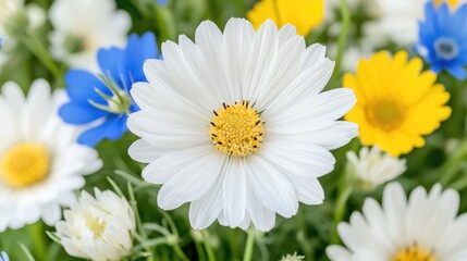 Fototapeta premium Close-up of white daisy flowers with colorful blossoms