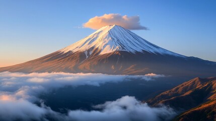 Fototapeta premium Majestic Mount Fuji sunrise, cloudscape