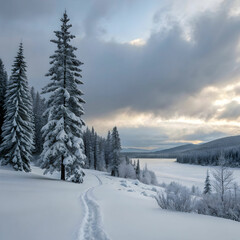 Obraz premium beautiful shot of snowy norwegian landscape