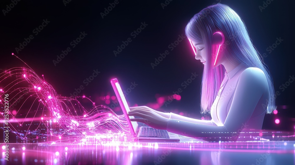 Poster conceptual ai-driven copywriting assistant typing out high-quality content, sleek technology backgro