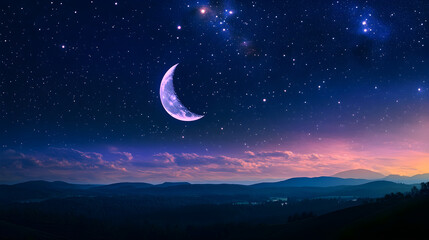 Tranquil Nightscape with Quarter Moon Illuminating the Starlit Sky