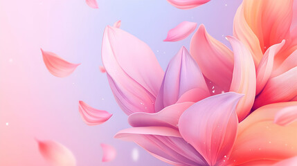 Fototapeta premium Pink petals gently fall around an abstract lotus. Serene, bright background suggests spa, beauty, or invitation concepts